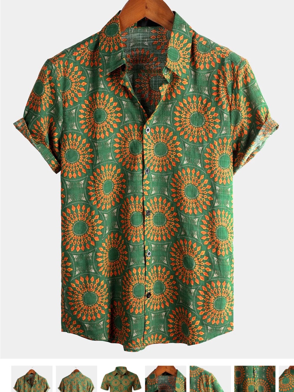 Men's Green Floral Hawaiian Short-Sleeve Button-Down Shirt with Chest Pocket